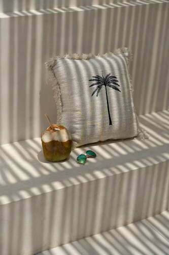 Check Palm Cushion Cover Natural Black 50x50 cm