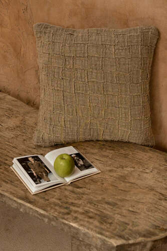 Check Linen Damier Cushion Cover Natural 50x50 cm