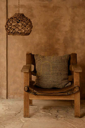 Check Cushion Cover Linen Grain Natural Black 50x50 cm