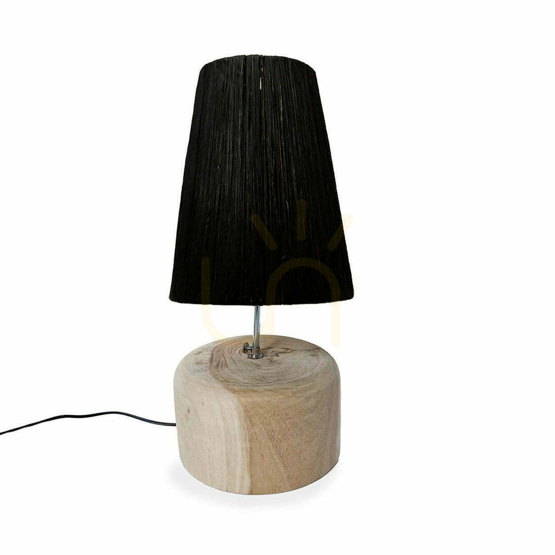 Raffia Teak Wood Table Lamp Natural Black 55 cm