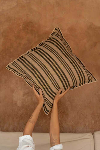 Check Cushion Cover Nordic Stripe Natural Black 50x50 cm