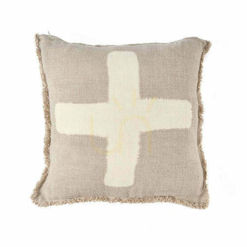 Check Cushion Cover Ivory Cross Natural White 50x50 cm