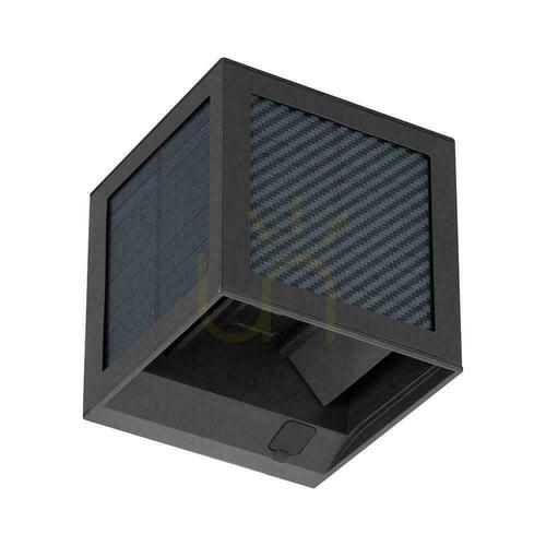 Check V-TAC solar/USB wall luminaire 9W LED COB black cube 10x10cm IP65 motion sensor VT-408CCT 900lm