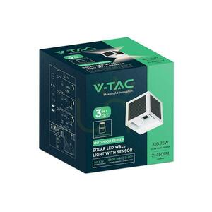 V-TAC VT-408CCT solar wall light LED COB 3W 900 lm white cube 10x10 cm IP65 motion sensor, USB-C small 2