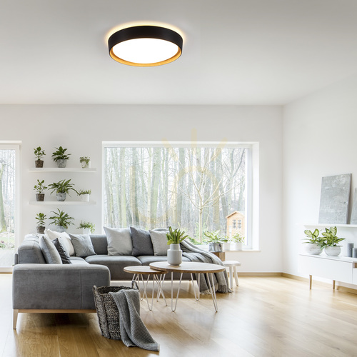 Check Paul Neuhaus / JUST LIGHT Emilia 14347-18 black LED ceiling light with wood decor 32 W 40 cm