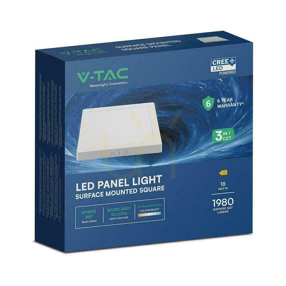 Check Surface-mounted downlight panel V-TAC 18W LED CREE CHIP square 214x214mm VT-60018CCT 1980lm 6 year warranty Surface-mounted downlight panel V-TAC 18W LED CREE CHIP square 214x214mm VT-60018CCT 1980lm 6 year warranty
