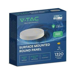 V-TAC 12W LED CREE CHIP downlight surface panel round 167x30mm VT-60012CCT 1320lm 6 year warranty small 5