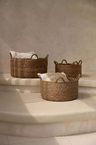 Check Wicker Basket Natural 60x60x30 cm Les Quatre Mains Baskets L
