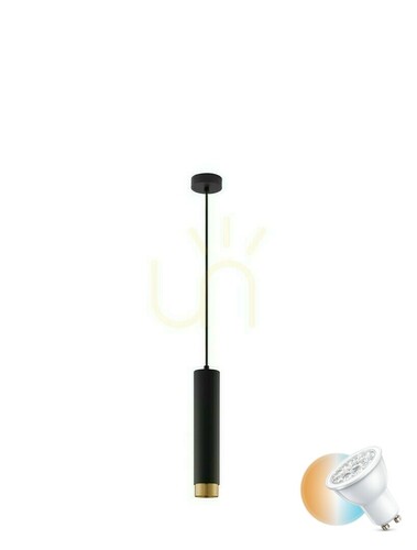 Check Luces Exclusivas CAYES LE42621 tube pendant light, black and gold, GU10