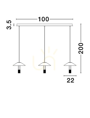 Check Luces Exclusivas AYAVIRI LE44740 pendant lamp, 3 shades, 100 cm bar, LED 24 W 3000 K