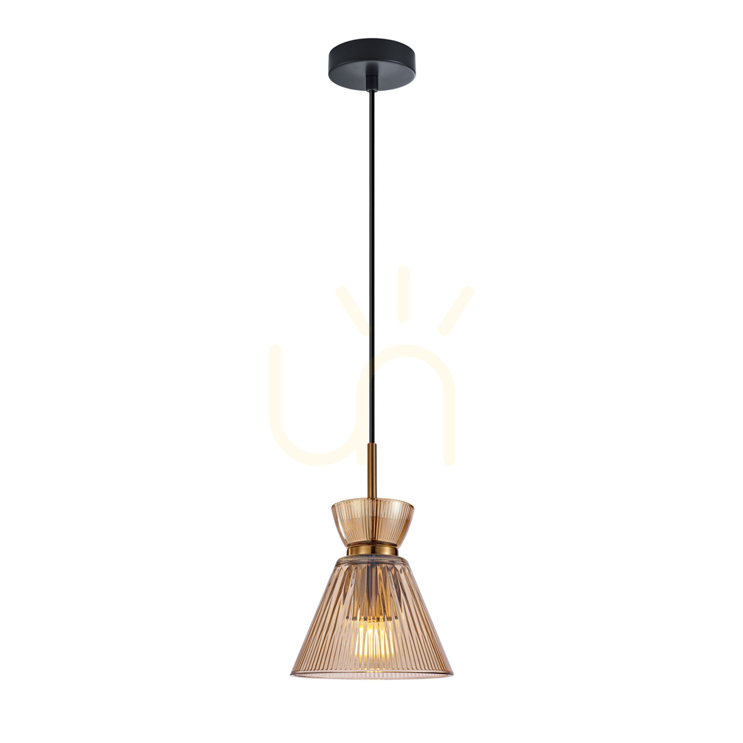 Italux Balme Pendant Lamp Black Amber Glass E27 PND-3627-1-BRO-AMB