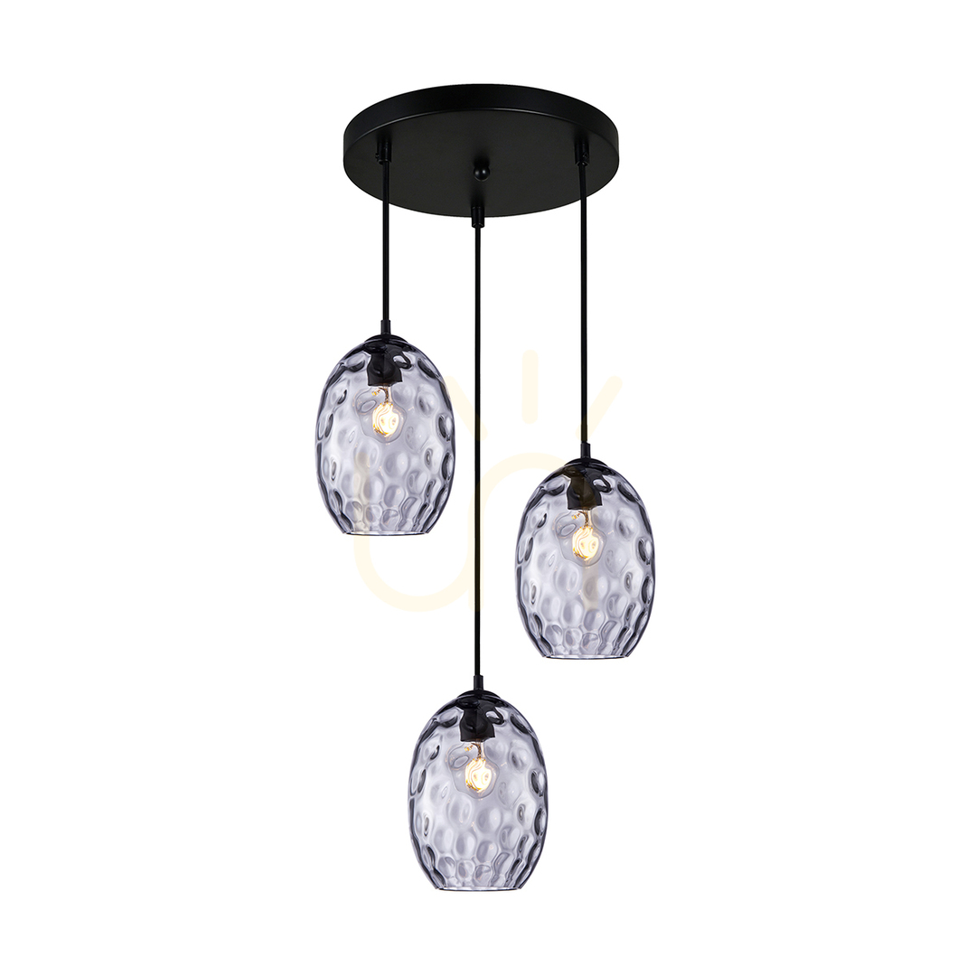 Italux Black Smoky Glass 3-Light E27 Pendant Lamp PND-3031-3A-BK-SG