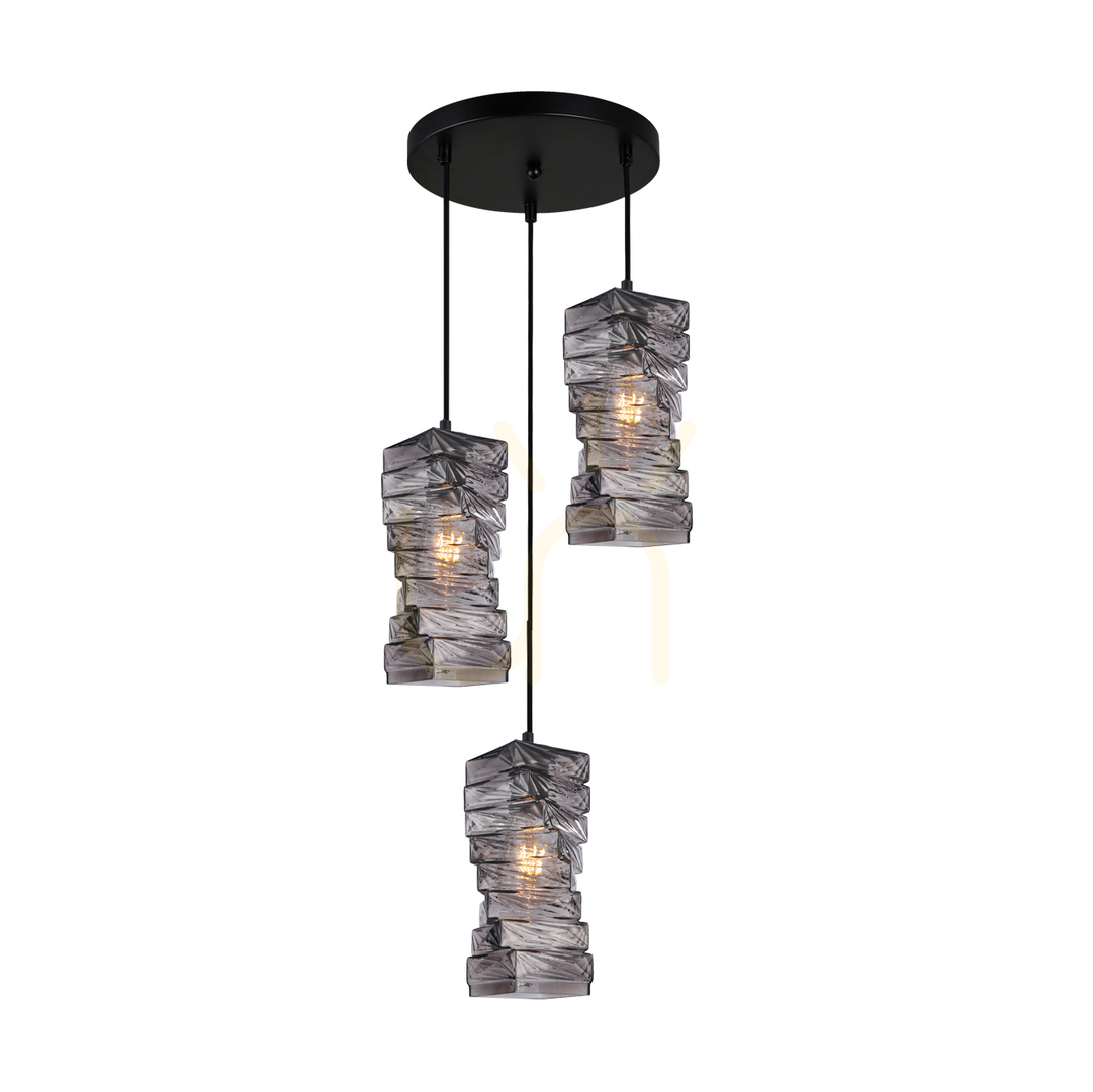 Italux Smoky Glass Black 3-Light Pendant Lamp PND-3219-3A-BK-SG