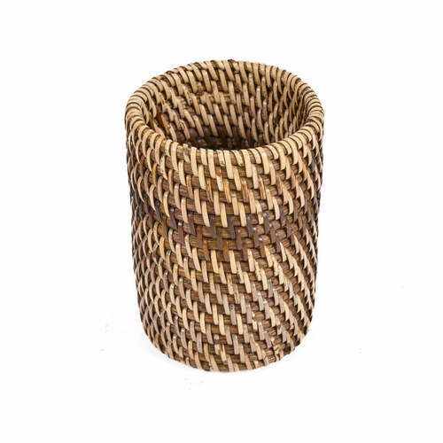 Check Tooth Brush Holder Natural Brown Handmade 12 cm