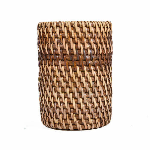 Check Tooth Brush Holder Natural Brown Handmade 12 cm
