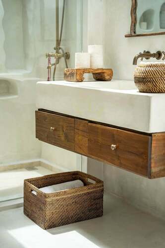 Check Wicker Magazine Basket Colonial Collection Natural Brown Large