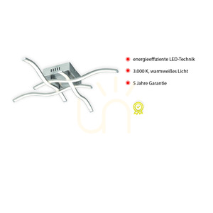 WAVE 15131-55 LED ceiling light, steel, 4 arms, 55 cm, 3000 K small 3