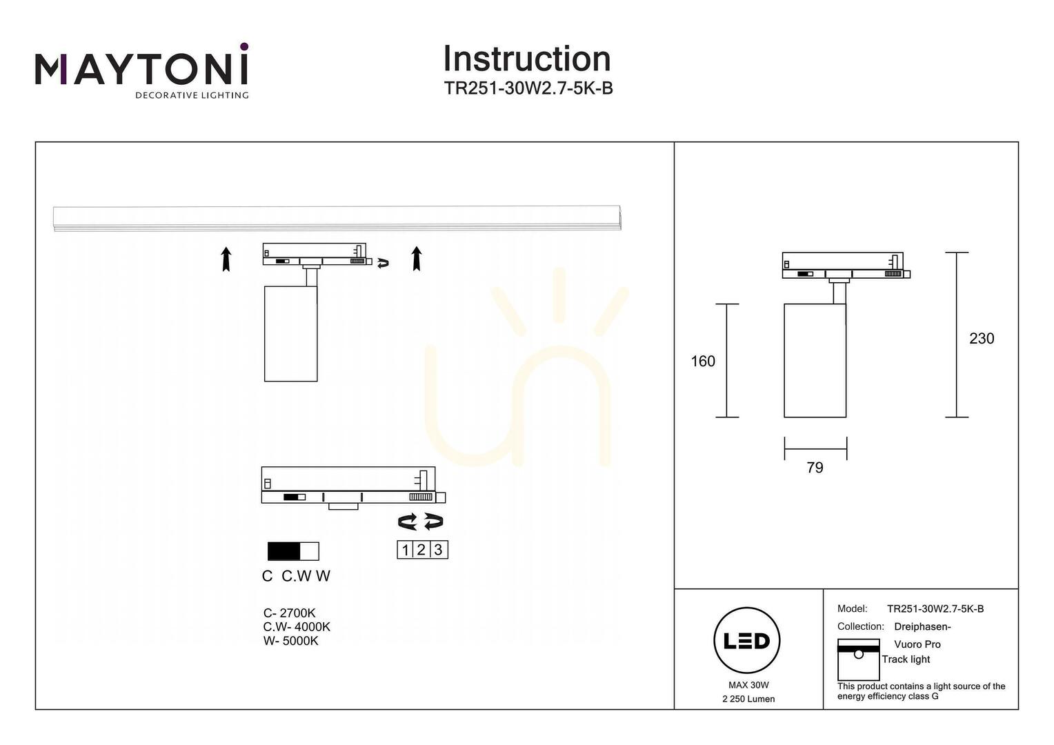 Display VUORO PRO TR251-30W2.7-5K-B busbar spotlight Maytoni VUORO PRO TR251-30W2.7-5K-B busbar spotlight Maytoni