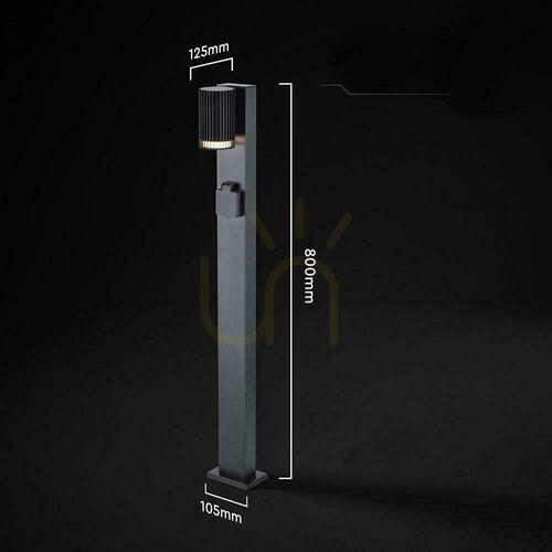 Check V-TAC VT-10178 black garden bollard with 230 V socket, GU10, 80 cm