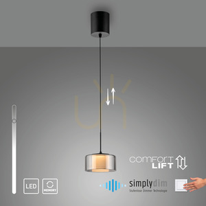 Paul Neuhaus RIKA 2112-18 LED pendant light, black with smoked shade, 15 cm small 12