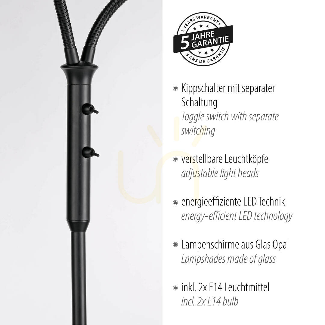 Show LOKI Floor Lamp 12158-18 Black 2xE14 LOKI Floor Lamp 12158-18 Black 2xE14