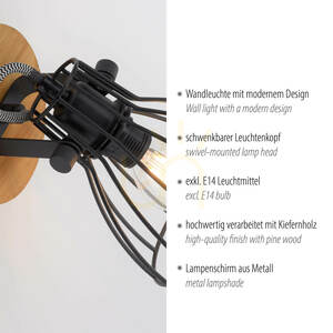 Paul Neuhaus TARO 15117-18 ceiling and wall light, black and wood, 1×E14 small 2