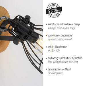 Paul Neuhaus TARO 15117-18 ceiling and wall light, black and wood, 1×E14 small 3
