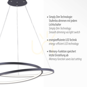 ROMAN 2472-18 pendant lamp, black, Ø 55 cm, LED 32 W, 2350 lm, 3000 K, Simply Dim dimmable small 3