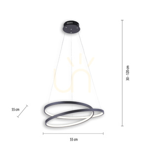 ROMAN 2472-18 pendant lamp, black, Ø 55 cm, LED 32 W, 2350 lm, 3000 K, Simply Dim dimmable small 7