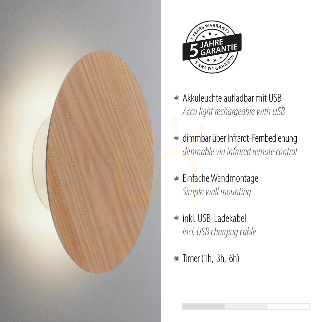 Show AKKU-PUNTUA wall lamp 8153-79 Wood 1xLED AKKU-PUNTUA wall lamp 8153-79 Wood 1xLED