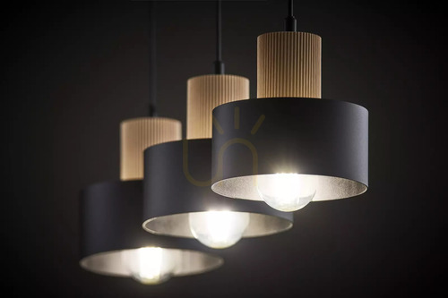 Check Sigma RIF WOOD 3-Light Pendant Lamp Black Natural Wood 41867