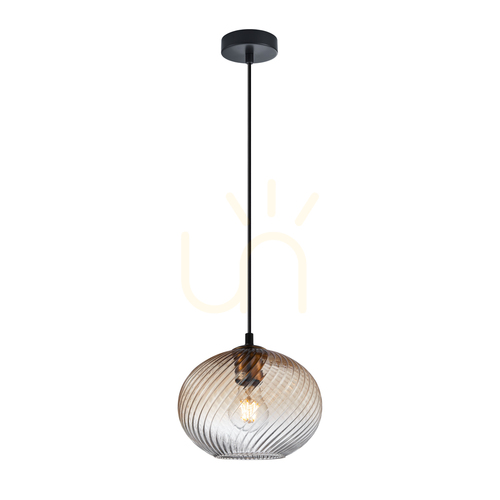 Check Italux Black Glass Pendant Light E27 22 cm PND-3665-1-BRO-AMB