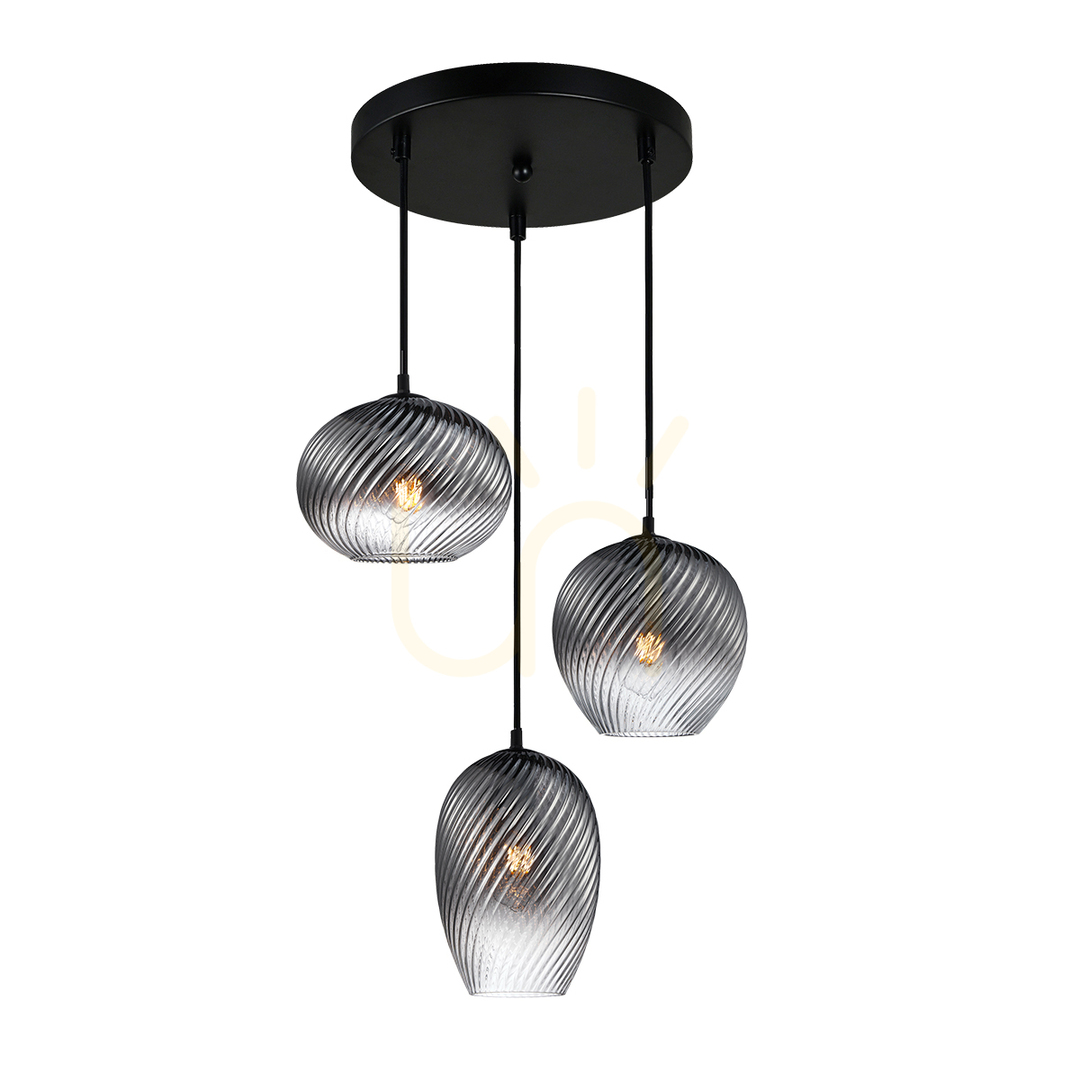 Italux Black Smoky Glass 3-Light Pendant Lamp PND-3672-3A-BK-SG