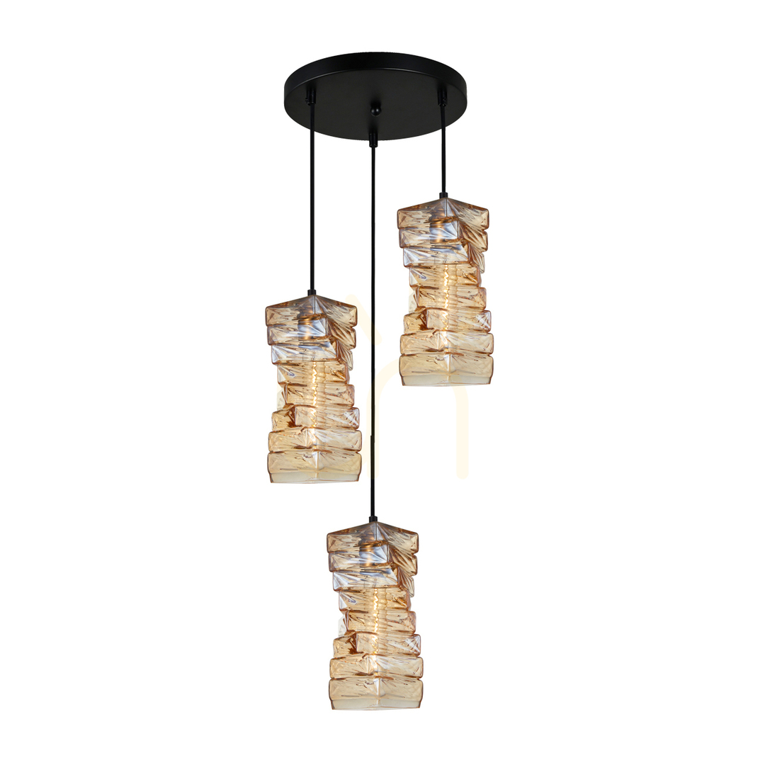 Italux Black 3-Light Pendant Lamp E27 Metal Glass PND-3219-3A-BRO-AMB