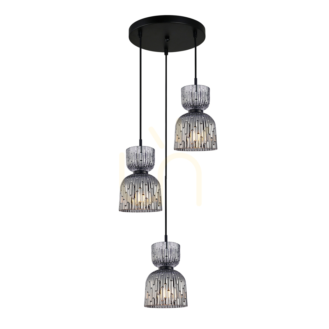 Italux Balme 3-Light Smoky Glass Pendant Light PND-3619-3A-BK-SG