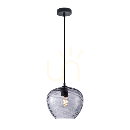 Check Italux Black Smoky Glass Pendant Light E27 23.5 cm PND-3033-1-BK-SG