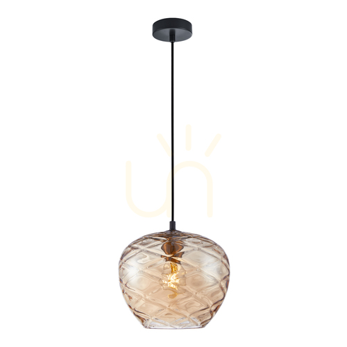 Check Italux Bresco Pendant Lamp Black Amber Glass E27 PND-3033-1-BRO-AMB