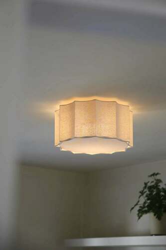 Check Markslojd OLEA ceiling light 2×E27, beige linen shade, 35 cm, 109134