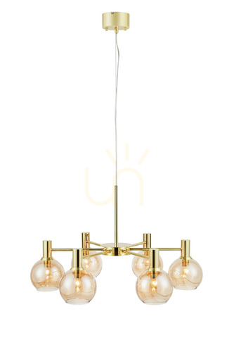 Check Markslojd Ambra Pendant Light 6L Brass Amber 75 cm 109153