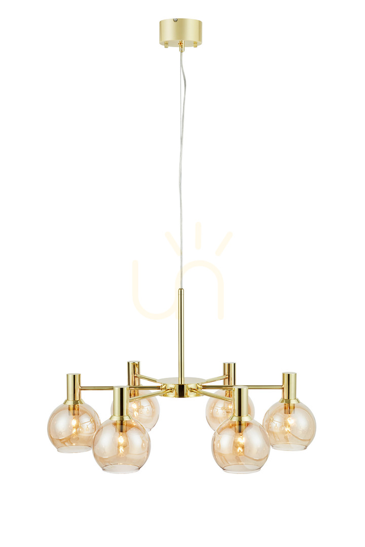 Markslojd Ambra Pendant Light 6L Brass Amber 75 cm 109153