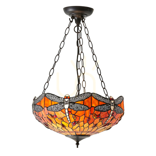 Check Tiffany Pendant Lamp Dragonfly Multicolor Glass Steel 3-Light Interiors 64076