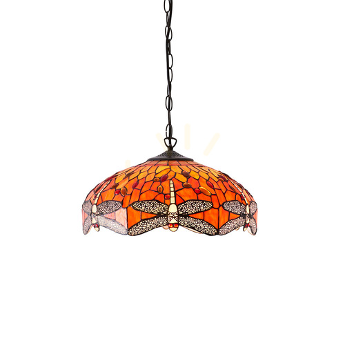 Check Interiors Dragonfly Tiffany Pendant Lamp Multicolor Glass 3-Light 41 cm 64081