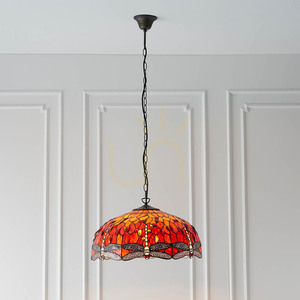 Interiors Dragonfly Tiffany Pendant Light Multicolor Glass Steel 3-Light 50 cm 64082 small 5