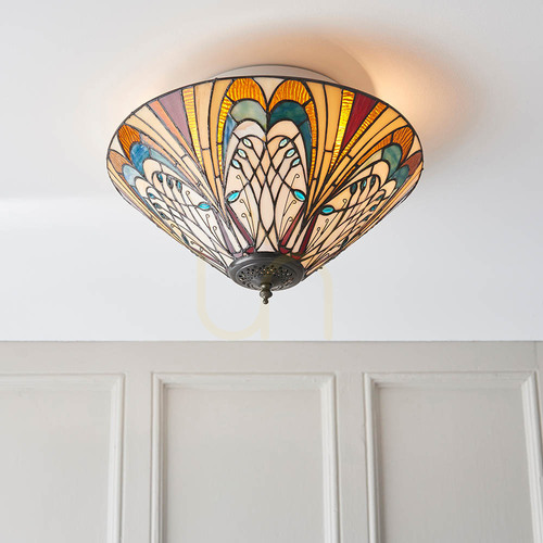 Check Tiffany Plafond Multicolor 40 cm Glass Steel 2xE27 Interiors 70241