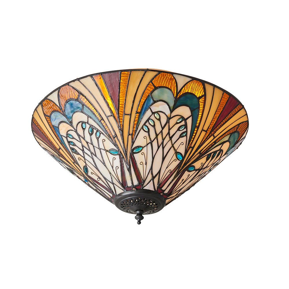 Tiffany Plafond Multicolor 40 cm Glass Steel 2xE27 Interiors 70241