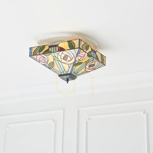 Check Plafond Willow Tiffany Multicolor 2xE27 Glass & Steel Interiors 70699