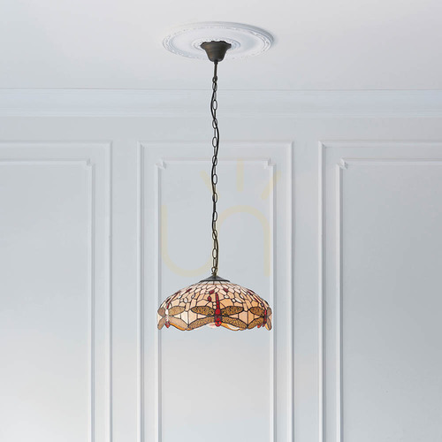 Check Tiffany Pendant Light Interiors Dragonfly Beige 3-Light Glass 70824