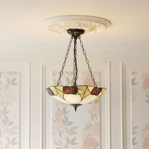 Check Tiffany Pendant Lamp Interiors Ingram Multicolor 45 cm Glass Steel 111879