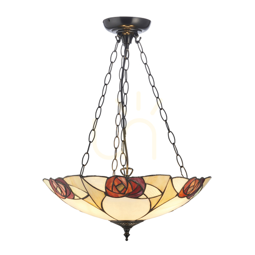 Check Tiffany Pendant Lamp Interiors Ingram Multicolor 45 cm Glass Steel 111879