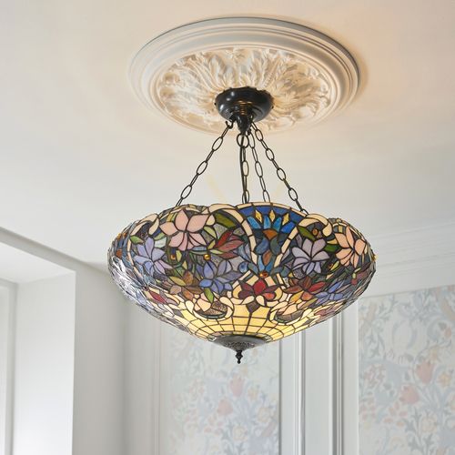 Check Tiffany Pendant Lamp Interiors Sullivan Multicolor Glass Steel 57 cm 111887